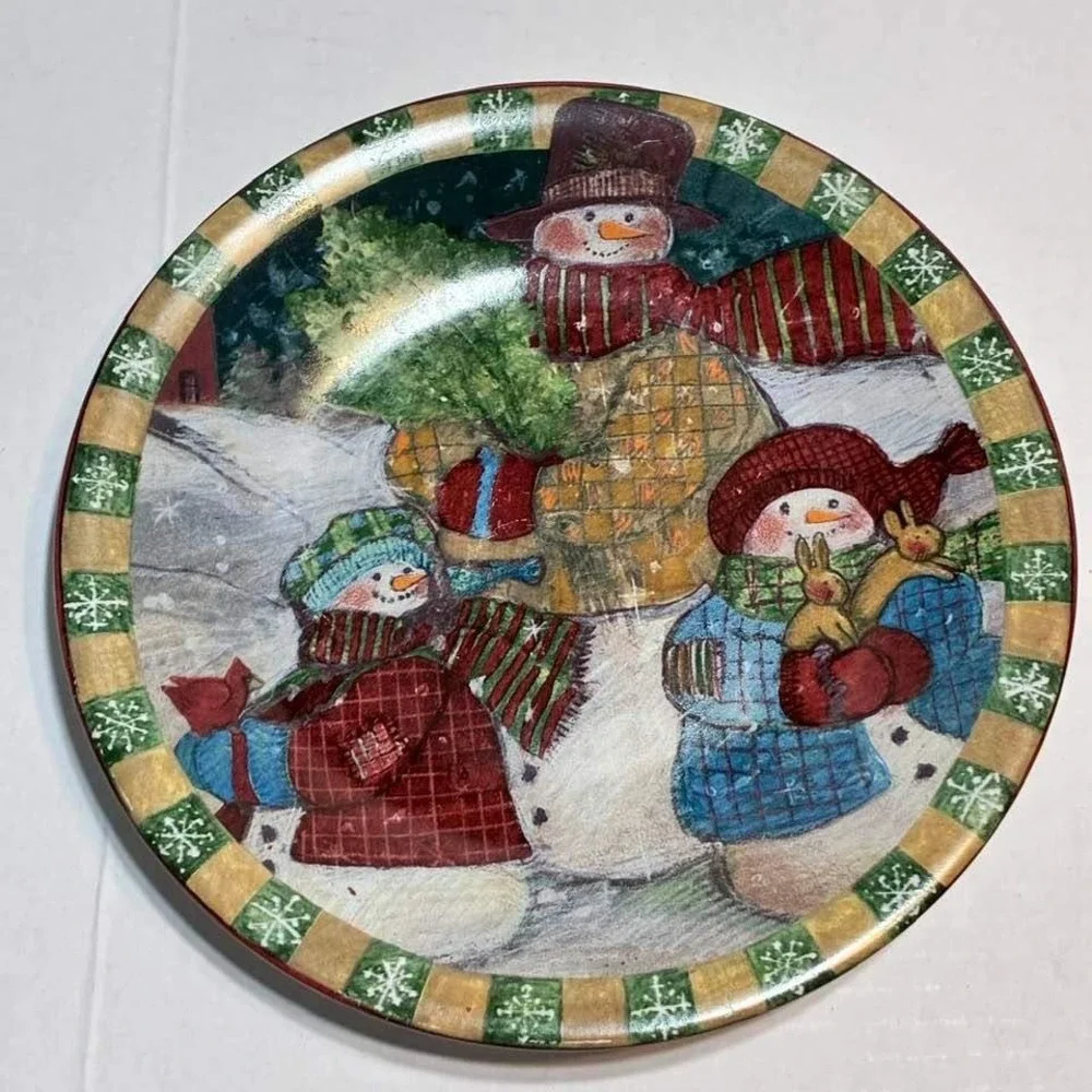 Susan Winget Plates Snowman Multicolor Set of 5 8in Christmas Folk Art Whimsical